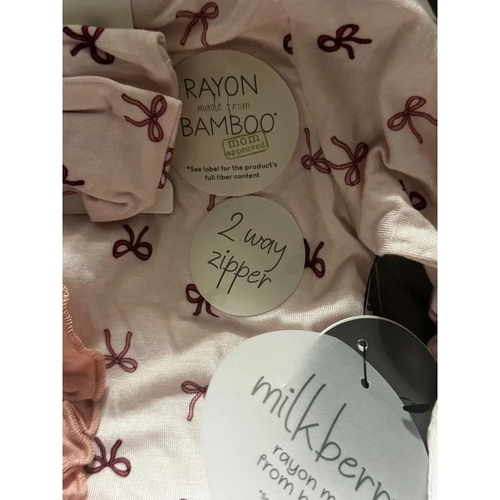 Milkberry Baby Girl Bamboo Bow Footed Sleeper and Headband Set Pink 6-9M NEW